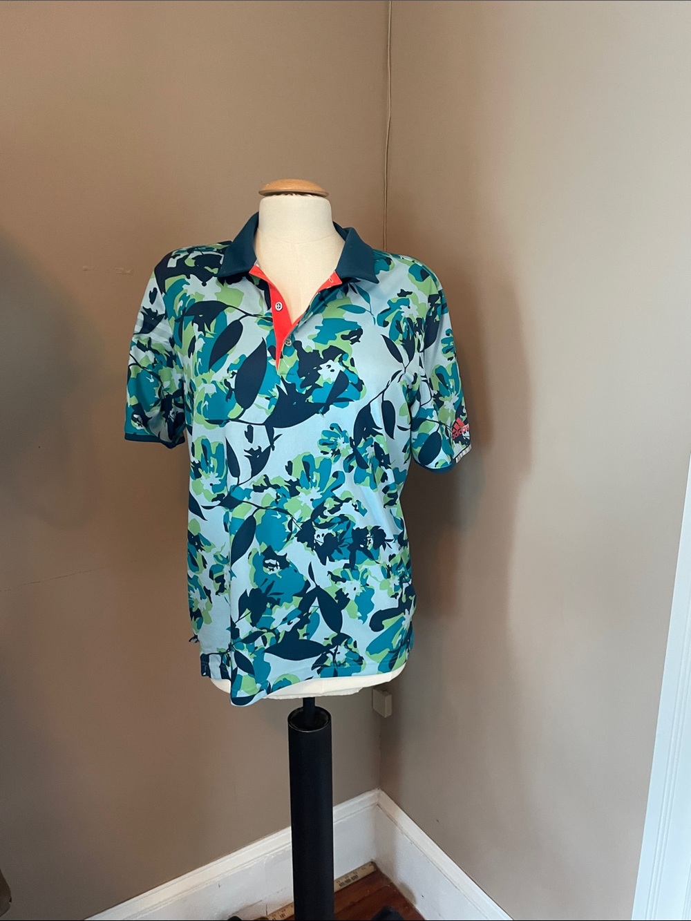 Addias climachill Men's Floral Print Polo Shirt in Teal and Navy size M